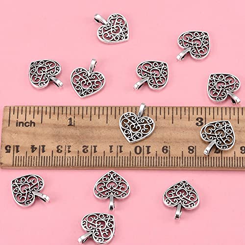 Weyuley 100pcs Antique Silver Plated Hollow Lovely Heart Charms Pendant DIY Bracelets Necklace Jewelry Making Craft Wholesale 16mmx14mm(A285)