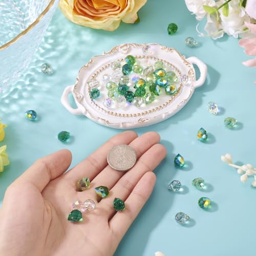 Beadthoven 50pcs Green Teardrop Glass Beads Faceted Crystal Beads for Jewelry Making Suncatcher Prism Hanging Pendants Top Drilled Water Drop Briolette Spacers for DIY Necklace Bracelet Earring Crafts - color: Green