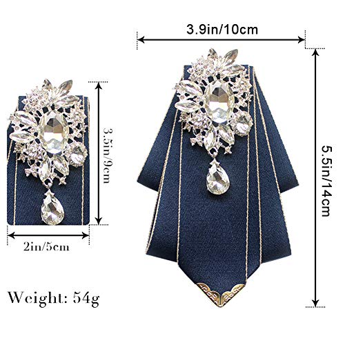 Crystal Bow tie Brooches Collar Pin Jewelry ribbon Fabric Bowknot Pre Tied Neck Tie For men Women wedding bridegroom - color: Navy Blue
