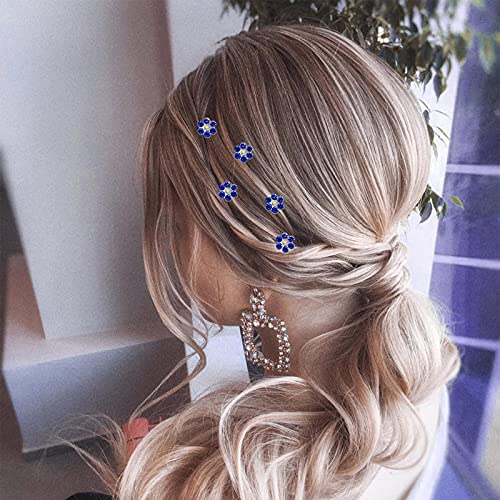 QIUTIMIY 20 Pack (Navy) Crystal Flower Hair Pins Rhinestone Hair Clips for Bridal Wedding Women Hair Jewelry Accessories, with Clear Container - color: Crystal Flower-Navy
