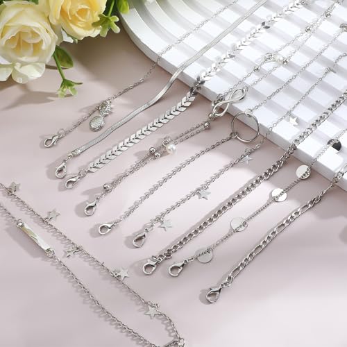 12pcs Gold/Silver Ankle Bracelets for Women Layered Waterproof 14k Cuban Link Chain Anklets Set Adjustable Dainty Summer Beach Gold Accessories Boho Bracelet Jewelry - style: 10PCS Style C
