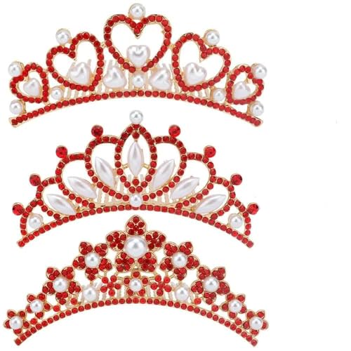 ANBALA Small Tiara Crown with Hair Comb, 3 Pack Mini Tiara Crown for Women Crystal Hair Accessories Hair Styling for Women (Gold+Red Crystal) - color: Gold+Red Crystal