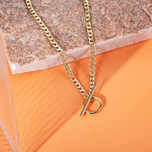 CHESKY 14K Gold Plated Layered Chain Necklace for Women | Trendy Cuban Link Chain, Chunky Paperclip Chain, Toggle Clasp Necklace, Fashion Gold Jewelry, Daily Gift for Women - style: Toggle+Bar