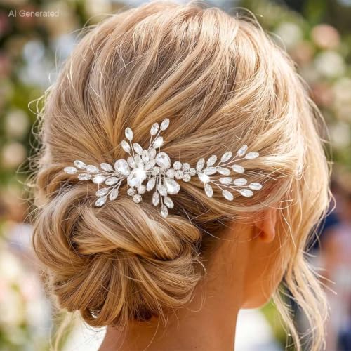 HEREAD Rhinestone Bride Wedding Hair Comb Silver Crystal Bridal Hair Pieces Hair Accessories for Women (Silver)