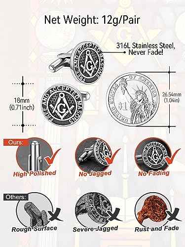 FaithHeart Mens Cufflinks, Norse Viking Tuxedo Shirt Cuff Links, Stainless Steel Cuff Links and Shirt Studs, Gift Box - style: 04. Mason-Silver