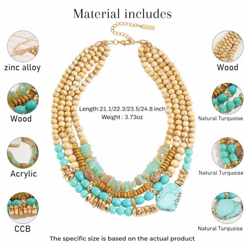 Turquoise Jewelry for Women Chunky Beaded Necklaces Boho Statement Necklace Layered Turquoise Necklaces for Women Fashion Gift - color: Lightblue