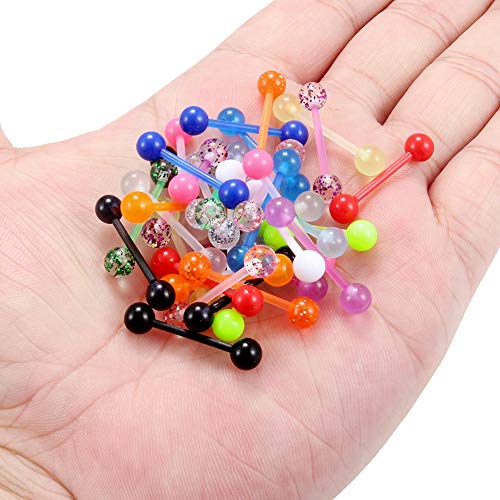 14G 16mm Glow in The Dark Flexible Acrylic Straight Tongue Nipple Ring Retainer Piercing - color: 36PCS - Option A