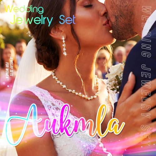 Aukmla Pearl Wedding Jewelry Sets Silver Rhinetsone Choker Necklace and Earring Bracelet Set Prom Jewelry for Brides and Women - color: Gold