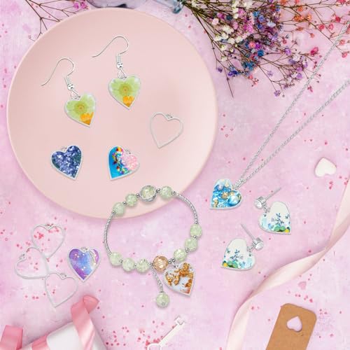 Oubaka 50pcs Open Bezel Pendants Heart Open Frame Pendant Geometric Hollow Bezel Pendants Resin Casting Frame Pendant for Earrings, Necklace, Bracelet, Pressed Flower, DIY Crafts(White K) - color: White K;Heart