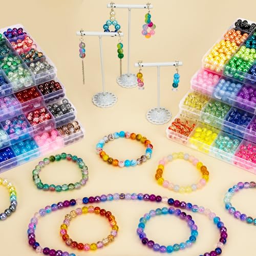 XSEINO 192 Colors 4800pcs 8mm Dream Candy Colorful Series Glass Beads Bracelet Making Kit,8 Box Different Unique Styles Crystal Bead for Making and DIY Crafts - color: 8 Boxs 8mm Round Glass Beads