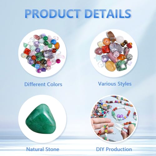 Beads for Jewelry Making, Mixed Bulk Natural Assorted Stone Beads for Crafts Bracelets Earrings Necklace, Semi Precious Gemstone Crystal Assortment Beads for Adults Women (0.5, Pounds)