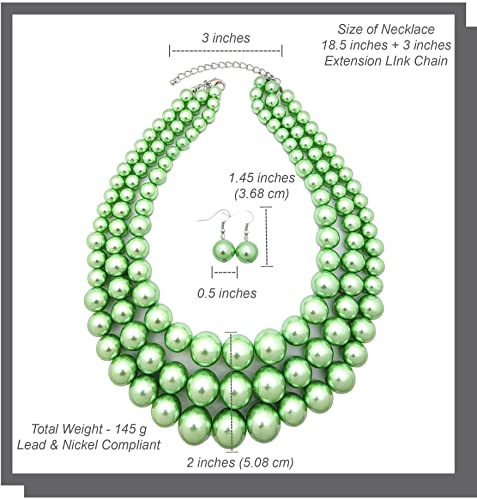 Fashion 21 Women's Faux Pearl Three Multi-Strand Statement Necklace and Earrings Set - color: Lime Green