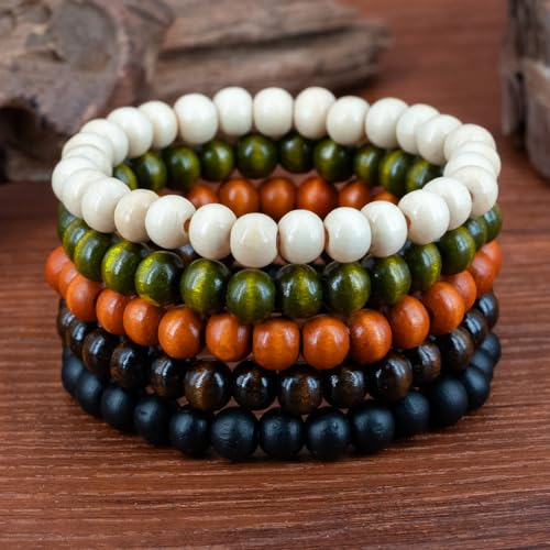 5pcs Wooden Bead Bracelet Set For Men & Women - Funky Style, Father'S Day, Mother'S Day, Christmas, Birthdays, Thanksgiving Beads For Bracelets