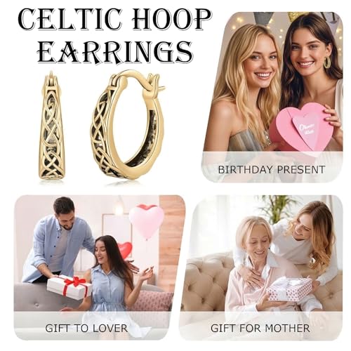 14K Gold Earrings for Women Gold Filigree/Celtic Huggie Earrings Jewelry Easter Mothers Day Gifts for Mom Girlfriend - style: Celtic-D