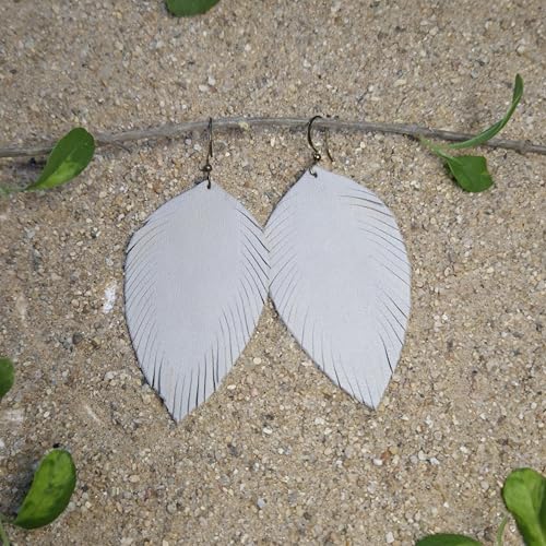 Handmade Genuine Leather Earrings for Women – Long Teardrop Boho Dangles, Lightweight Statement Fashion Jewelry - style: Autumns-Chalk White