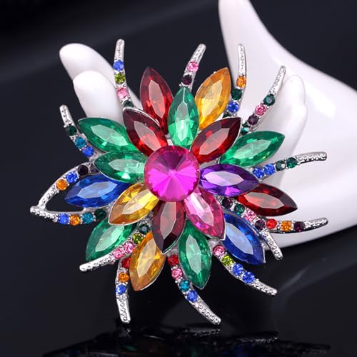 Rhinestone Sunflower Brooch Pin Red Pink Flower Brooch Stylish Crystal Brooch Elegant Clothing Hat Bag Accessories Jewerly for Women - color: Colourful
