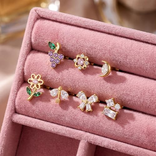 G23 Titanium Gold Filled 16G Cartilage Earring, 6mm 8mm - color: Square CZ, Gold, size: 8MM