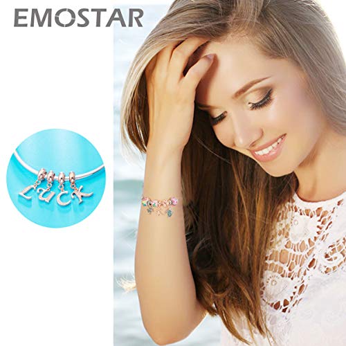 EMOSTAR Letter Charms Initial A-Z Alphabet Beads, Rose Gold 925 Sterling Silver Dangle CZ Birthstone Pendant, Gifts for European Charm Bracelet/Mothers Day/Birthday - color: Letter K