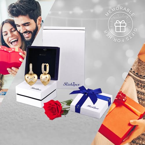 18K Crystal Heart Hoop Earrings for Women with Locket Design, White Crystal Cubic Zirconia Dangling Earrings Fine Jewelry Gifts for Her - color: Love Pendant 2