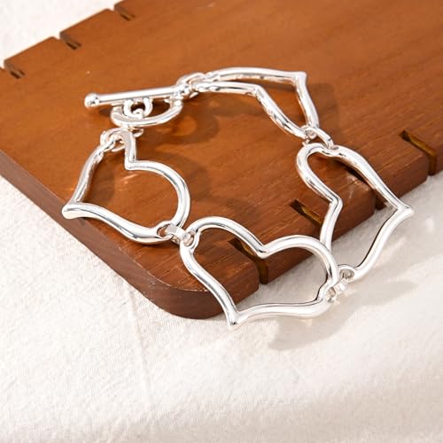 14K Gold & Silver Plated Lightweight Link Bracelet for Women | Stackable Bracelets ,14K Gold Plated Bracelets with CZ,Lightweight Trendy Chain Bracelet Jewelry Gift - style: silver heart