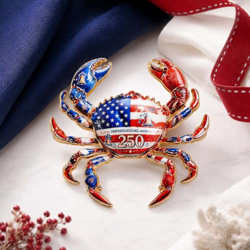 Butterfly American Flag Brooch Pin for Women Sparkly Crystal Red Blue Butterflys Brooches Pins Colorful Enamel Butterfly Statement Pin Patriotic Jewelry Accessorie Gifts - color: RedCrab