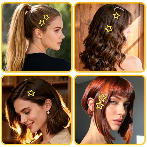 64 Pcs Metal Snap Hair Clips for Women,Small Snap Barrettes for Women Girls Thick Fine Hair (Yellow) - color: Yellow