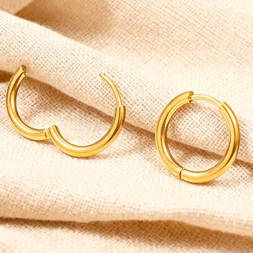 4 Pairs Small Gold Silver Huggie Hoop Earrings for Women Surgical Steel Set | 14K Gold Plated 316L Stainless Steel, 6/8/10/12 mm, Hypoallergenic, Lightweight, Mini Jewelry - color: Gold/4 Pairs