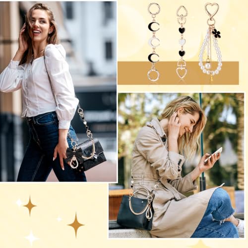 Sureio 5 Pcs Bag Extender Chain Pearl Purse Chain Ribbon Bow Keychain Extender Bag Strap Purse Charms Accessories for Handbag - color: Black and White