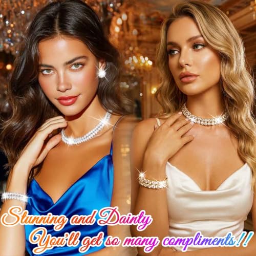 Silver Jewelry Set Rhinestone Necklace Earrings Bracelet Sets Wedding Prom Formal Jewelry for Women and Brides - color: Gold