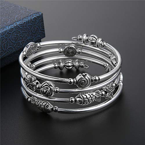 BULINLIN Layered Wrap Bangle Turquoise Bracelet - Bead Bracelet with Natural Agate Stone, Gifts For Women - color: 05-Metal