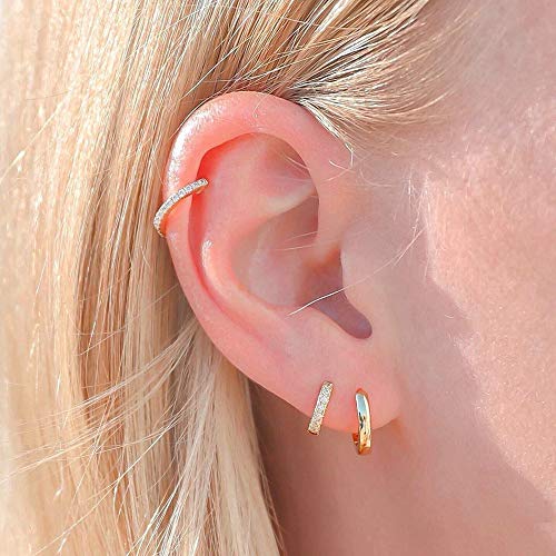 micuco 3 Pairs Small Gold Hoop Huggie Earrings Set for Women Men Tendy | 14K Gold Plated Small Huggie Hoop Earrings for Men, Tiny Cartilage Hypoallergenic Earring Set - style: A# Classic Gold 8-10- 12mm