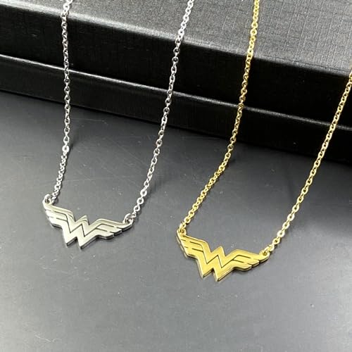 Tapp Collections Stainless Steel Superhero Pendant Necklace - color: Wonder-W / Steel Chain / Gold Color