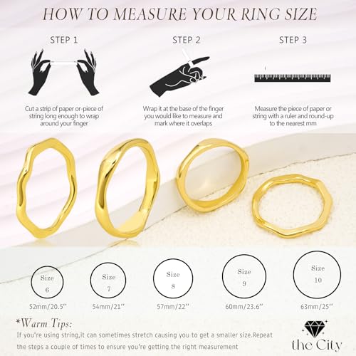 the City Rings for Women, Dainty 14K Gold Plated Stackable Thin Pinky Thumb Ring Set Hypoallergenic Wedding Bands Engagement Rings Non Tarnish Trendy Stuff Gold Jewelry Set Birthday Gifts for Mom - color: Gold Plated