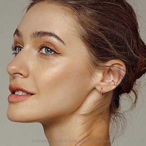 Dremmy Studios Dainty CZ Huggie Hoop Earrings 14K Gold Plated Chunky Simple Cute Thick Round Frill Bead Ball Starburst Cuff Earrings Cubic Zirconia Hoop Earrings Minimalist Personalized Gift for Her - color: CZ Rose