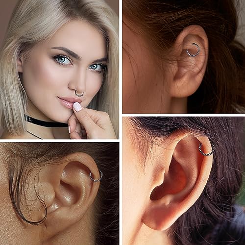 GAGABODY Septum Ring 16 Gauge Earrings Daith Jewelry Surgical Steel Hinged Nose Rings Nose Hoop Cartlidge Earring Hoop Helix Rook Piercing Jewelry - color: 1pc Black-Vitrail Medium CZ