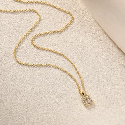 Gold Silver Necklace for Women, Dainty Cubic Zirconia Pendant | Teardrop CZ Charm, 14K Gold/Sterling Silver Plated, Adjustable Chain, Hypoallergenic & Waterproof Jewelry, Cute Trendy Gift - color: Gold-Baguette cut cz