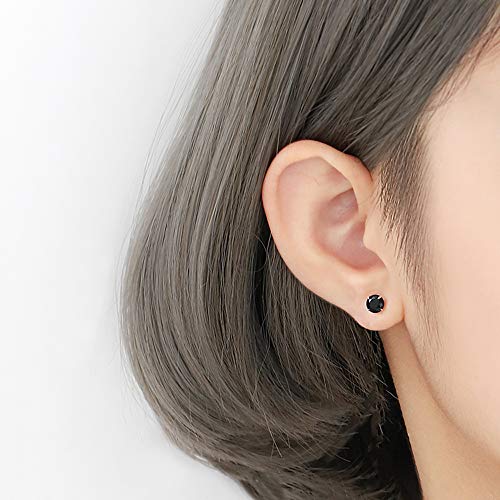 6 Pairs Surgical Steel Flat Back Earrings | CZ Stud Set | Hypoallergenic 316L Surgical Steel • Flat Back Threaded Studs for Cartilage, Helix & Lobe • 6 Mixed Sizes (3-8mm) - color: Flatback-Black