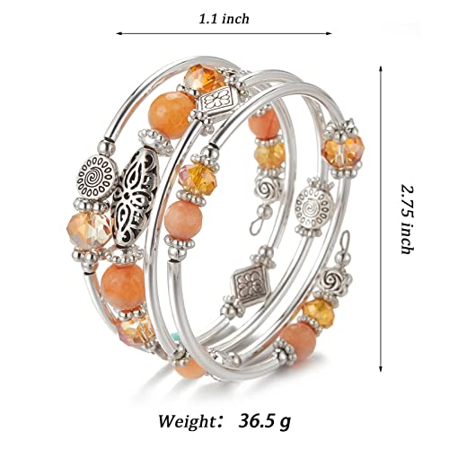 FULU AUTUMN Stackable Beaded Bracelets for Women Boho Wrap Silver Bracelet Layered Fashion Jewelry Gifts for Her - color: Orange