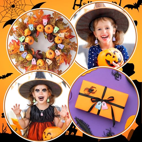 64Pcs Halloween Luminous Mini Resin Ghost Charms Jewelry Making | Premium Luminous Resin, Mini Glow in The Dark Ghosts Pendant, DIY Bracelet Necklace Earrings Jewelry Making Decorations - style: Halloween Style