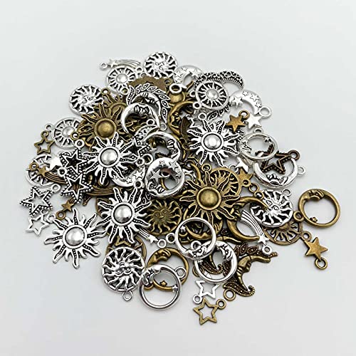 Jongdari Mixed Sun Moon Star Charm, Wholesale Jewelry Charms Craft Supplies, Celestial Charms Pendants for Jewelry Making and DIY Necklace Bracelet