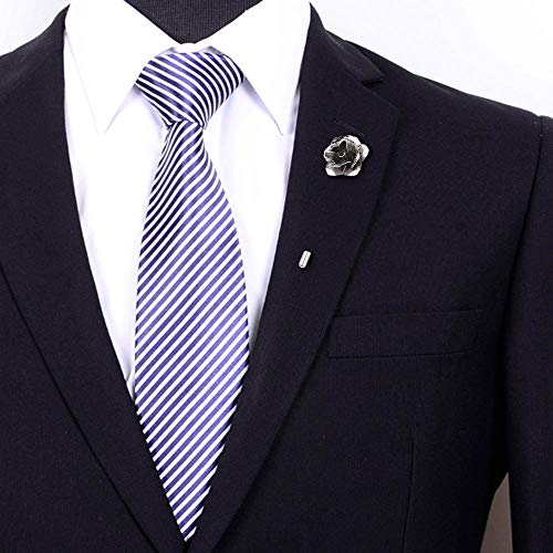 COSMOS Pack of 3 Men's Suit Metal Rose Lapel Flower Pin - color: Silver Tone