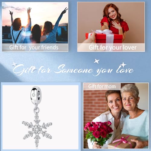 Snowflake Dangle Charm Birthstone Bead Compatible with Pandora Bracelet Women Christmas Gift - color: White