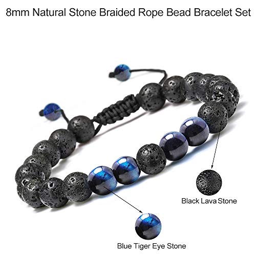 M MOOHAM Mens Bracelet - Beaded Natural Stone 8mm Tiger Eye Matte Agate Lava Rock Bracelets for Men Teen Boys Grandpa Dad Birthday Gifts Jewelry - style: Lava Rock Blue Tiger Eye Bracelets