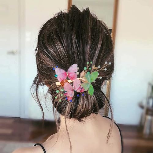 Wedding Hair Clips, Crystal Hair Pins Pearl Rhinestone Hair Barrettes, Bridal Flower Hair Pieces Pearl Headpieces Hair Accessories for Women Girls (Colourful) - color: Colourful
