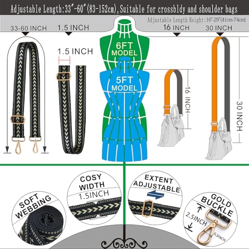 Kolti Purse Strap Replacement Crossbody Handbag Stripe Wide Adjustable - color: Gold Buckle-04