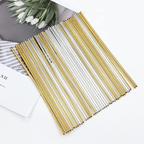Lawie 40 Pack 6 Inch Gold Silver Long Metal Straight Hair Sticks with Hole Pencil Plain Hair Picks Forks Needle Rod Blank Thin Hairpins Hair Shawl Pins Chopsticks Bun Holder Craft DIY Accessories Bulk