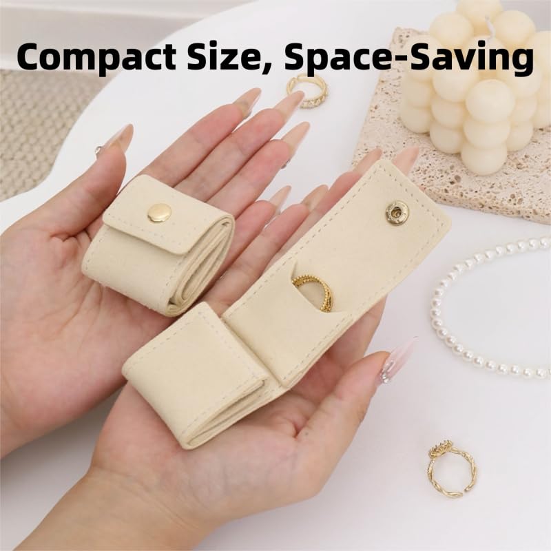 Mini Travel Jewelry Pouch Velvet Roll Up Ring Organizer Small Portable Earring Storage Bag with Snap Button for Women
