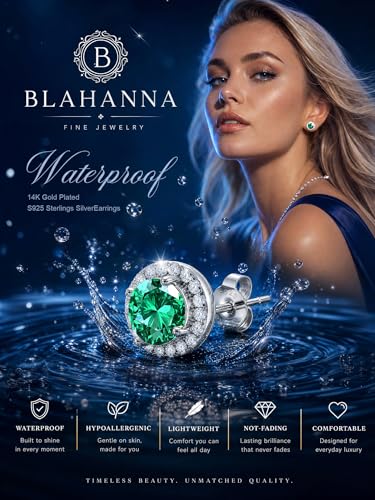 2 Pairs S925 Sterling Silver Stud Earrings for Women Halo Cubic Zirconia | 14K Gold Plated Hypoallergenic Non Tarnish Round Square Silver Stud Earring for Women Men Dainty Trendy Jewelry - style: Silver-Green Stone