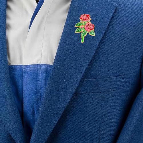 12 Pcs Red Rose Flower Enamel Lapel Pin, 1.5 inch Metal Badge Brooch for Women Men Clothes Bags Hats - style: Red Rose