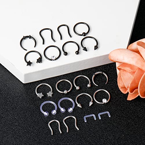 ONESING 20-30 Pcs Septum Rings 16G Septum Jewelry - Surgical Steel Piercings Horseshoe Helix Daith Smiley Tragus Lip Rings Nose Hoop Hinged Seamless Piercing Jewelry for Women Men - color: Color-B-16G-10mm